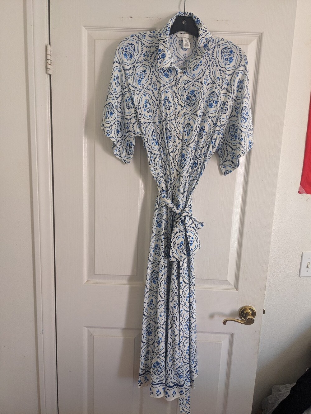 H&M White Maxi Dress with Blue Paisley Pattern